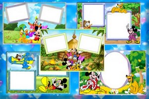 Набор детских рамок для Photoshop – Микки Маус и друзья на лесной полянке
