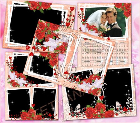 Набор свадебных рамок для фото и календарь на 2011 год – Голубки