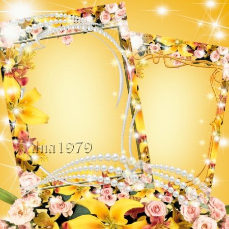Рамка для фото с желтыми лилиями, розами и двумя рамками