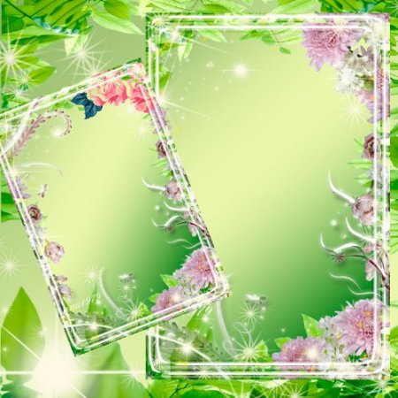 Рамка для фото с нежно-розовыми пионами и листвой
