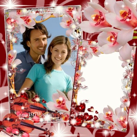 Рамка для фотошопа в формате PSD с орхидеями – Восхитительная музыка розовы ...