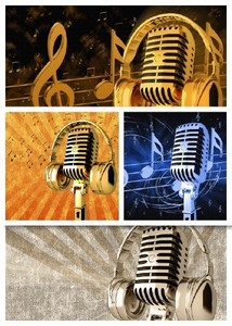 Музыкальные фоны с микрофоном и наушниками | Retro Microphone Backgrounds