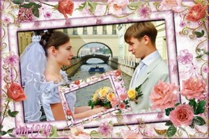 Романтическая рамка для фотошоп с розами - Я рядом с тобой обо всем забываю