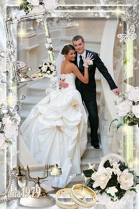 Свадебная рамка для фото в формате  PSD и PNG c розами - Надеты кольца золо ...