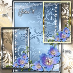 Нежная рамка - Голубые цветы в сиянии бриллиантов