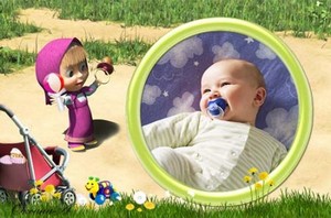 Детская рамка для фотошоп - Игрушка и пустышка для малышки от Маши