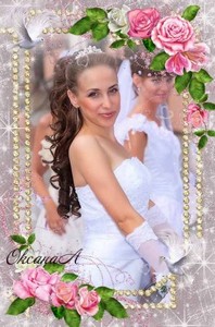 Свадебная рамка для фото - Два голубка и розовые розы любви