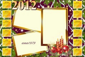 Календарь 2012 г. для фотошопа – Свечи,  звезды и шары
