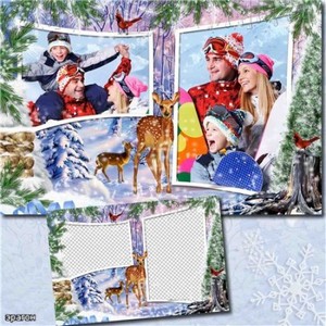 Рамка на два фото для фотошопа – Зимняя с оленем