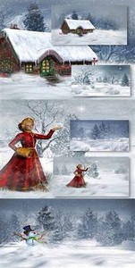 Новогодние фоны со снеговиком, снегурочкой и Санта - Клаусом