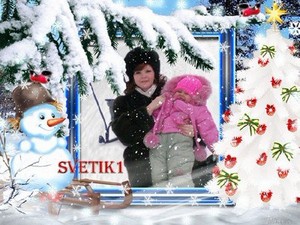 Новогодняя рамка для фото - Снеговик с елкой
