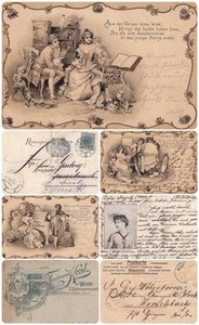 12 старинных открыток - фоны