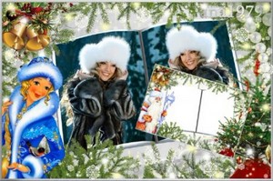 Новогодняя рамка для фотошопа с Дедом Морозом и Снегурочкой - Примите поздр ...
