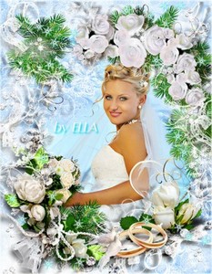 Свадебная рамка для фото с белыми розами и ветками елки-Новогодняя свадьба