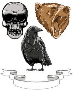       (Bear skull and crow)