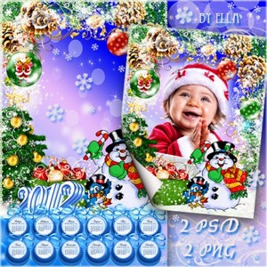 Новогодняя рамка и календарь на 2012 год с милым снеговиком-Пусть все что з ...