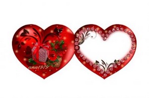 Рамка с вырезом для фото в виде сердца – Валентинка с букетом красных роз