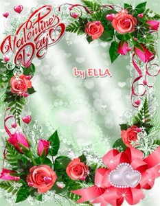Романтическая фоторамка с розами и лентами -Валентинов день такой прекрасны ...