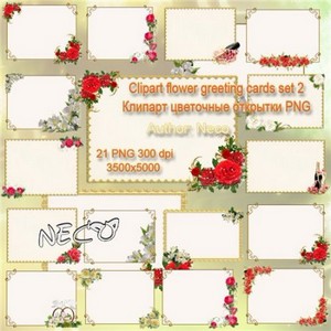Clipart flower greeting cards set 2 -    PNG