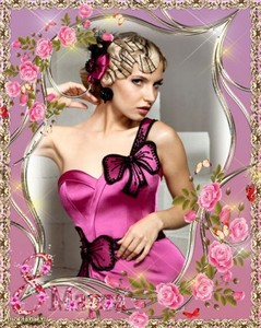 Женская рамка на 8 марта - Розовые розы и порхающие бабочки