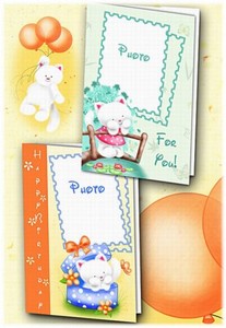 Двусторонние открытки для маленьких - кошечка Китти (2 psd)