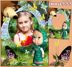 Детская рамка с героями мультфильма Маша и Медведь -  Куда улетели все бабо ...