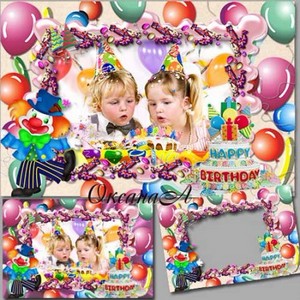 Детская рамка на день рождения девочке с тортом и клоуном – Конфетное настр ...