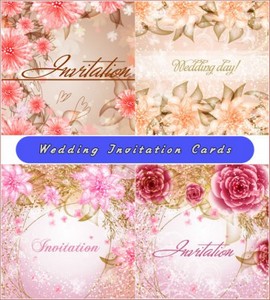 Свадебные пригласительные открытки с розовыми цветами (Вектор)