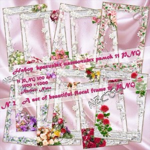 Набор красивых вертикальных цветочных рамок - 11 PNG