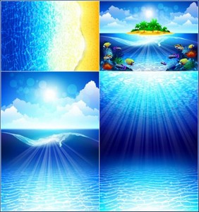Подводный мир с лучами солнца (Вектор)
