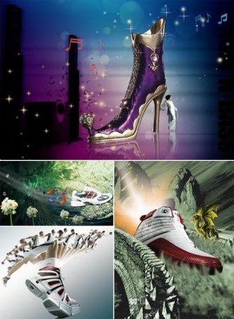 Set of advertising source codes with footwear PSD