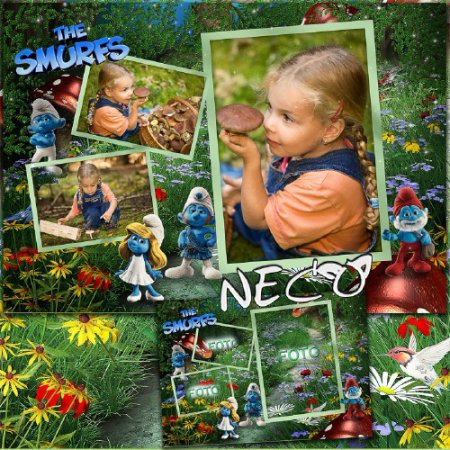 Детская фоторамка со смурфами на три фото - В чудесном лесу 2