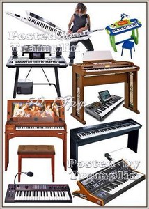 Синтезаторы и клавесины на белом фоне