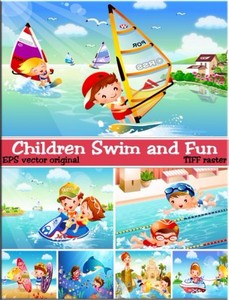Летний отдых - мальчики и девочки игры на воде (клипарт)
