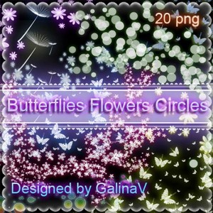 Бабочки, цветы, кружочки с эффектом свечения - клипарт в PNG