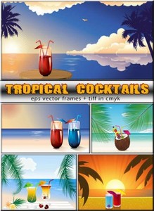 Море и закат - летние коктейли (вектор и растр)
