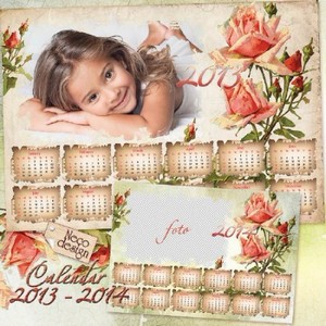 Календарь - рамка в винтажном стиле с розами на 2013 - 2014 год