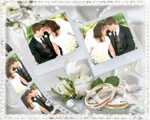 Свадебная рамочка для фотошопа с кадрами плёнки,обручальными кольцами и бел ...