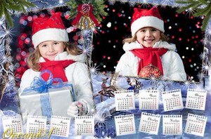 Календарь   новогодний  на 2013 год для двух фото – Дед мороз спешит на пра ...