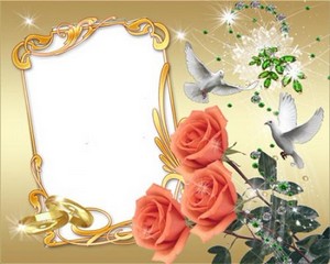 Свадебная фоторамка - Розы с голубками