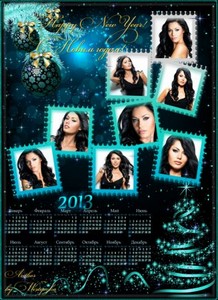 Календарь рамка 2013 - Праздничная елка в голубом сиянии