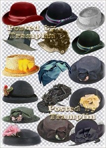 Шляпы, головные уборы на прозрачном фоне
