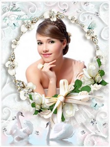 Свадебная рамка для фотошопа - Лебеди, розы, бабочки, романтика 