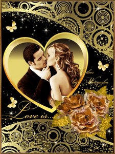 Рамка для фото ко дню Валентина - Сияющие золотые розы