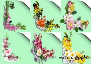 Клипарт - Уголки с весенними цветами