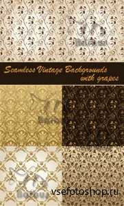 Seamless vintage vector backgrounds with grapes /     ...