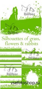 Silhouettes of grass, flowers and rabbits / Силуэты травы, цветов и кролико ...
