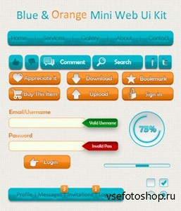 PSD Web Design - Blue & Orange Mini Web UI Kit