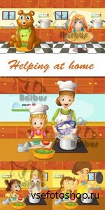 Helping at home /    - Vector illustration