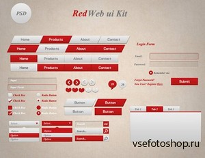 Red Ui kit - PSD Web Elements